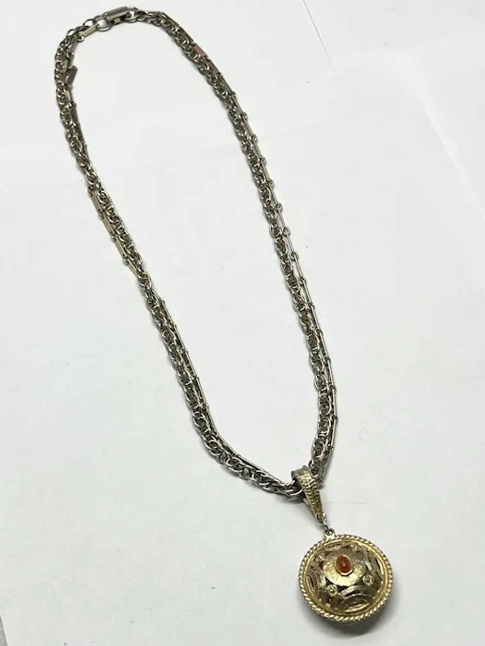 Vintage double strand gold pendant chain necklace - image 2