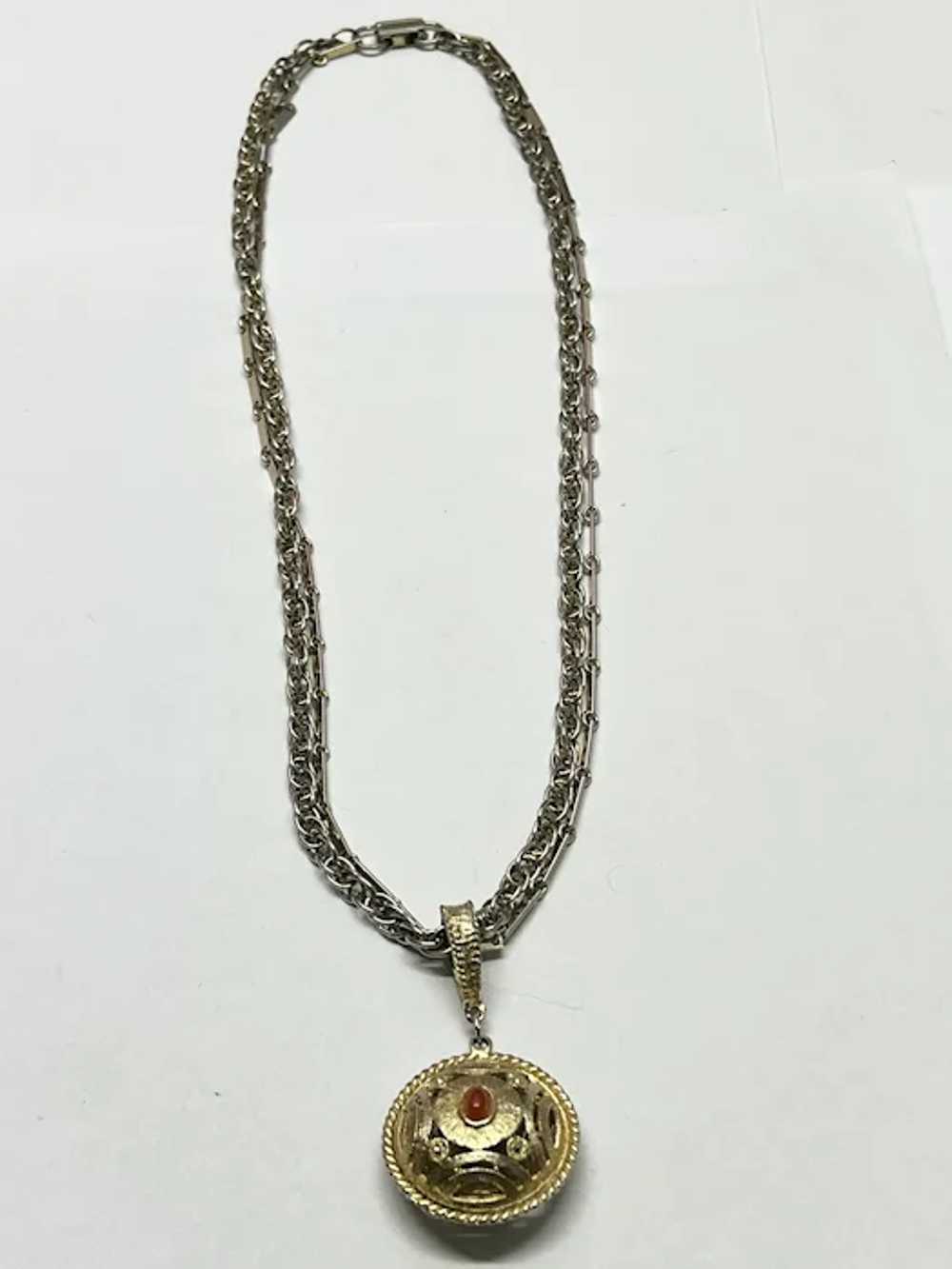 Vintage double strand gold pendant chain necklace - image 3
