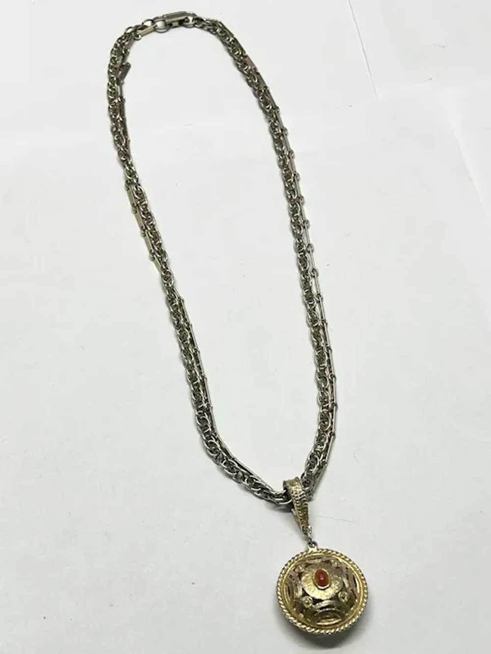 Vintage double strand gold pendant chain necklace - image 4
