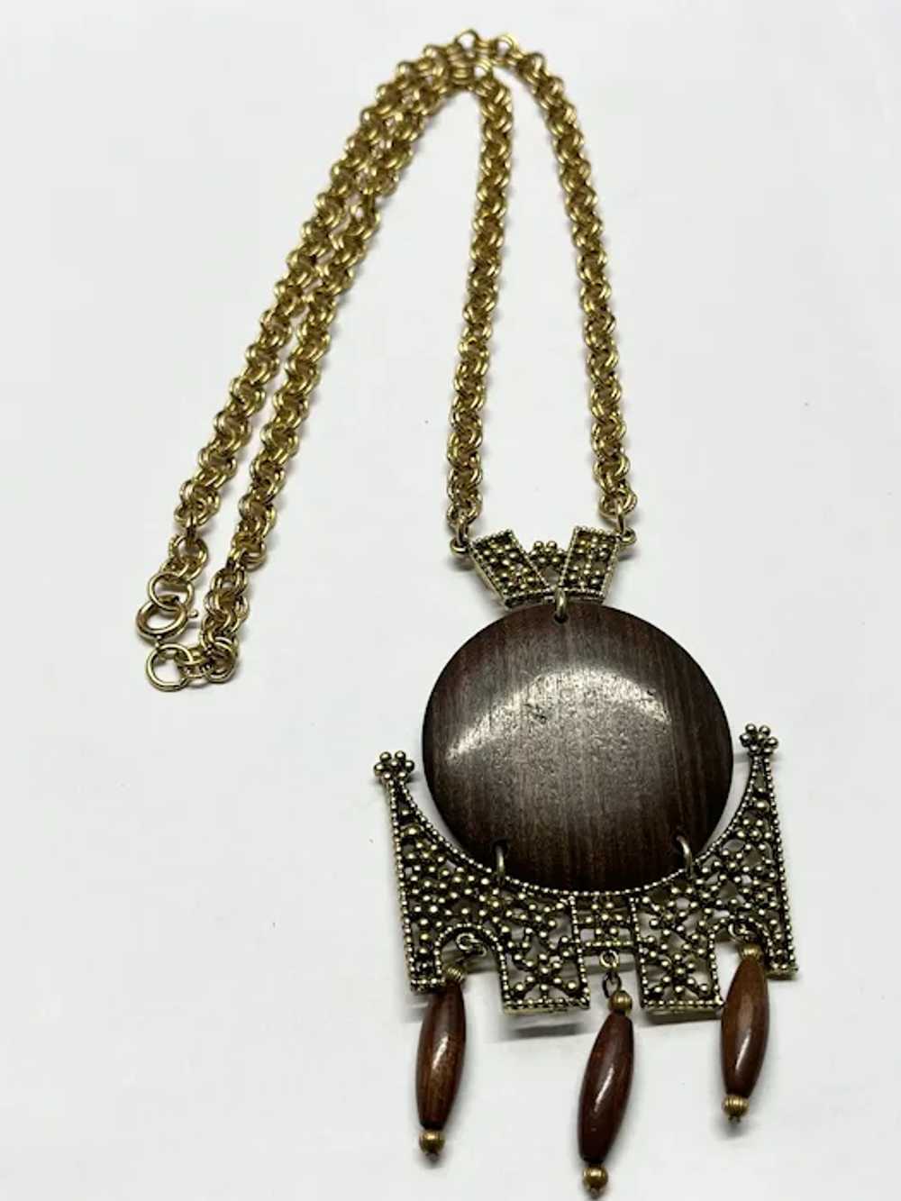 Vintage Celebrity Wood Pendant Necklace - image 3