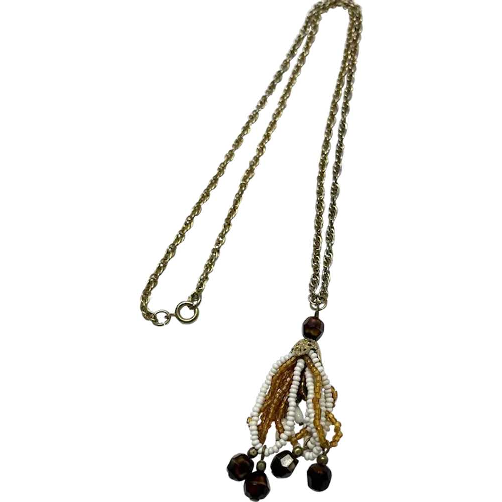 Vintage beaded tassel necklace - image 1