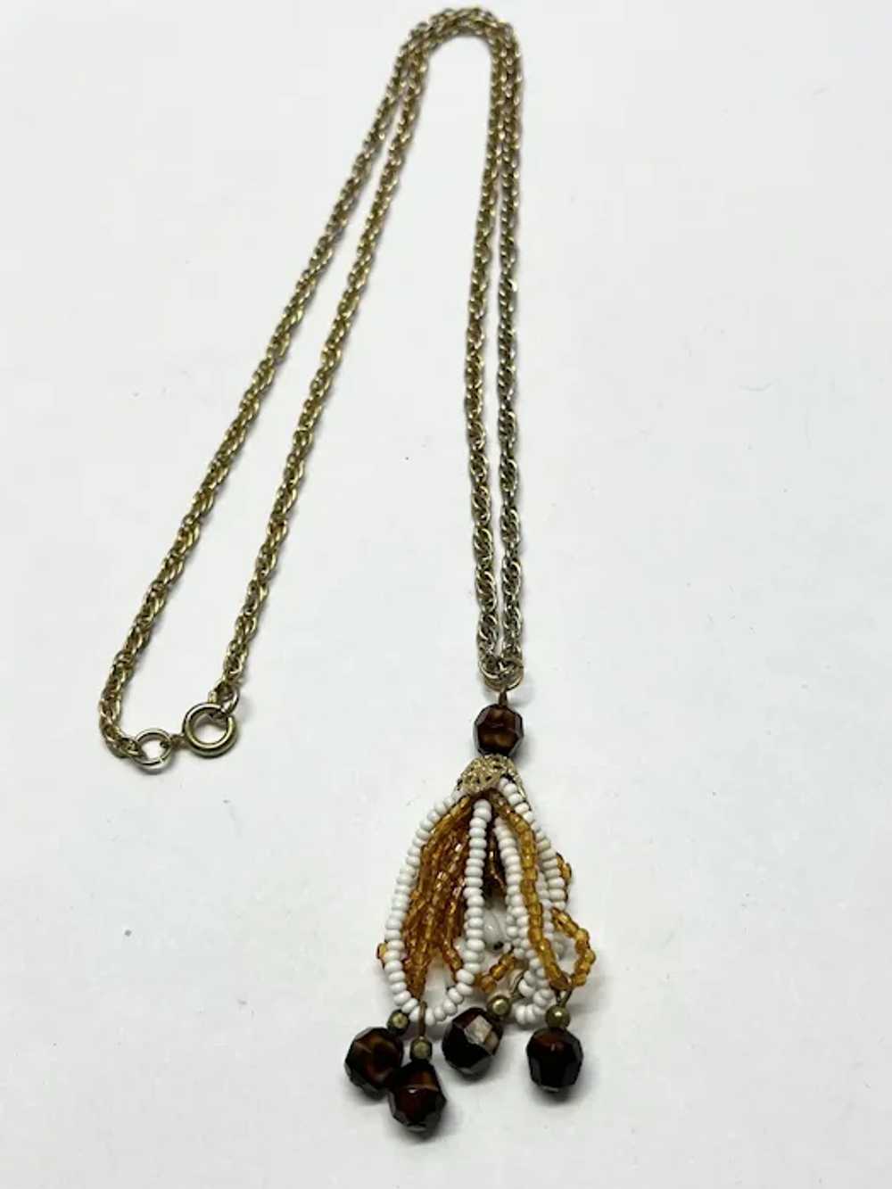 Vintage beaded tassel necklace - image 2