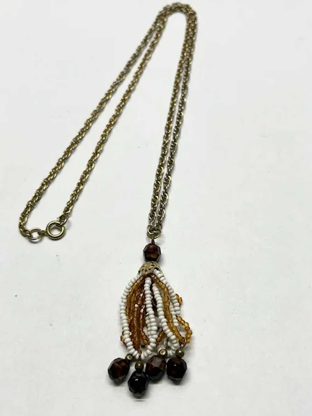 Vintage beaded tassel necklace - image 3
