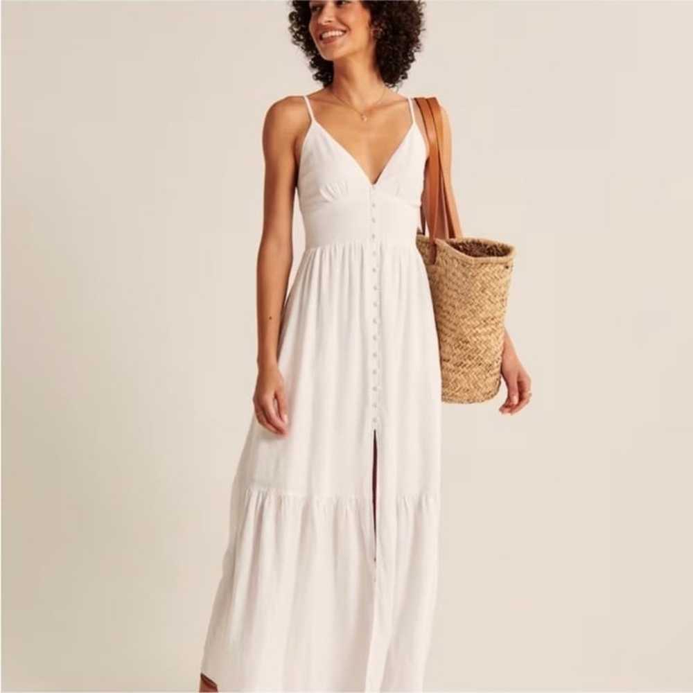 Button-through maxi dress white and beige extra s… - image 2