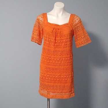 Trina Turk orange crochet Mallory dress