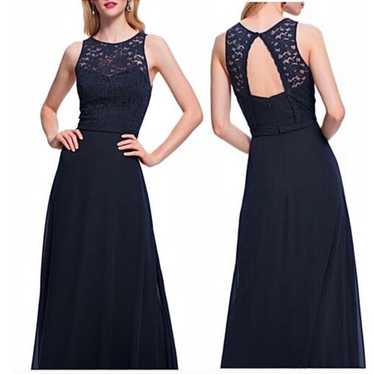 NEW, Bill Levkoff, 7027 Lace Chiffon Dress, Navy