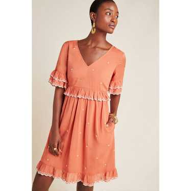 New Anthropologie Samia Ruffled Dress Size 6 Rust… - image 1