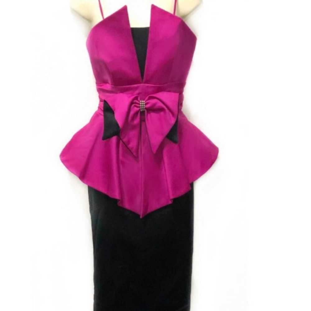 Vintage Pink Black Bow Peplum Dress 4 - image 1