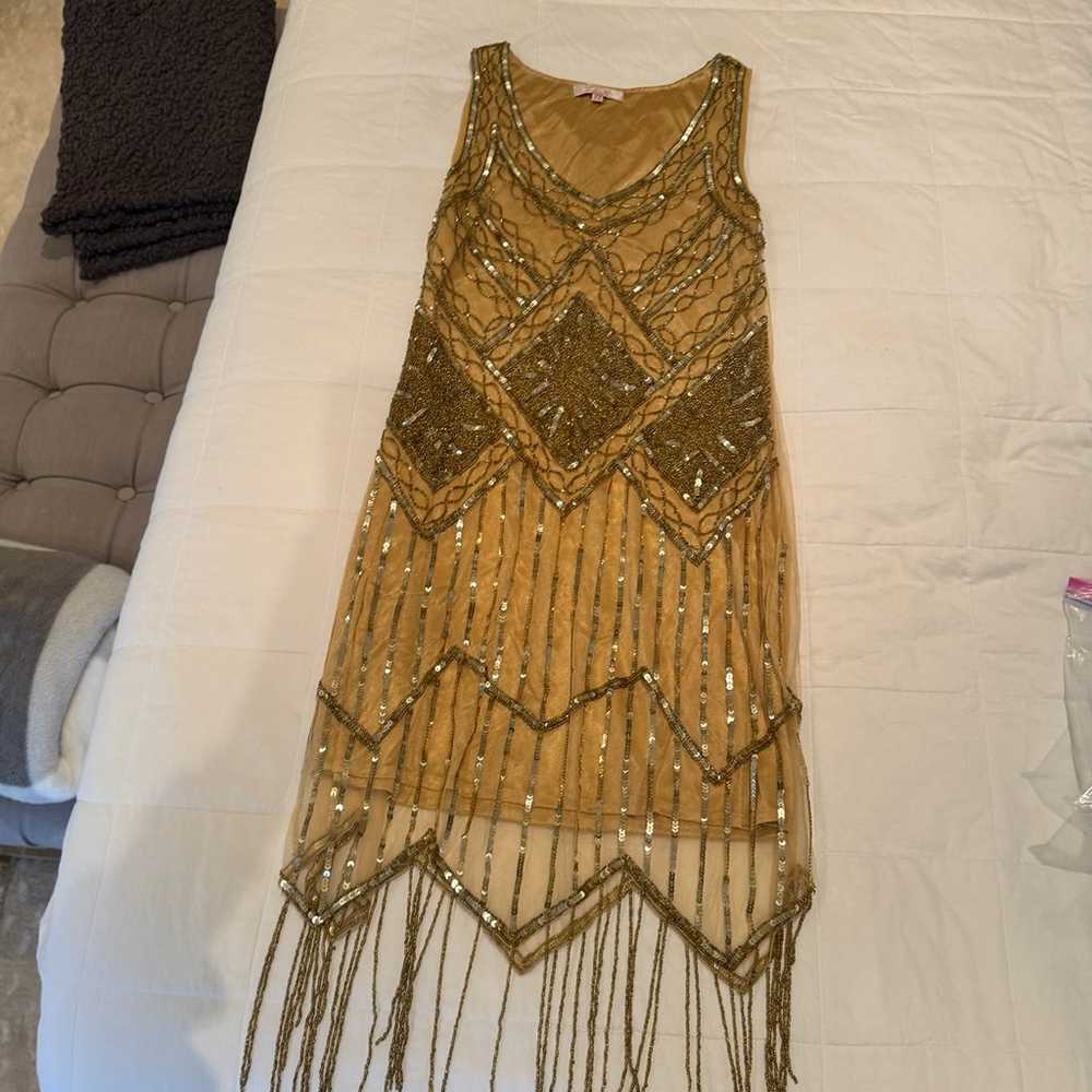 Gatsy Lady Gold Fringe Flapper Dress - image 1