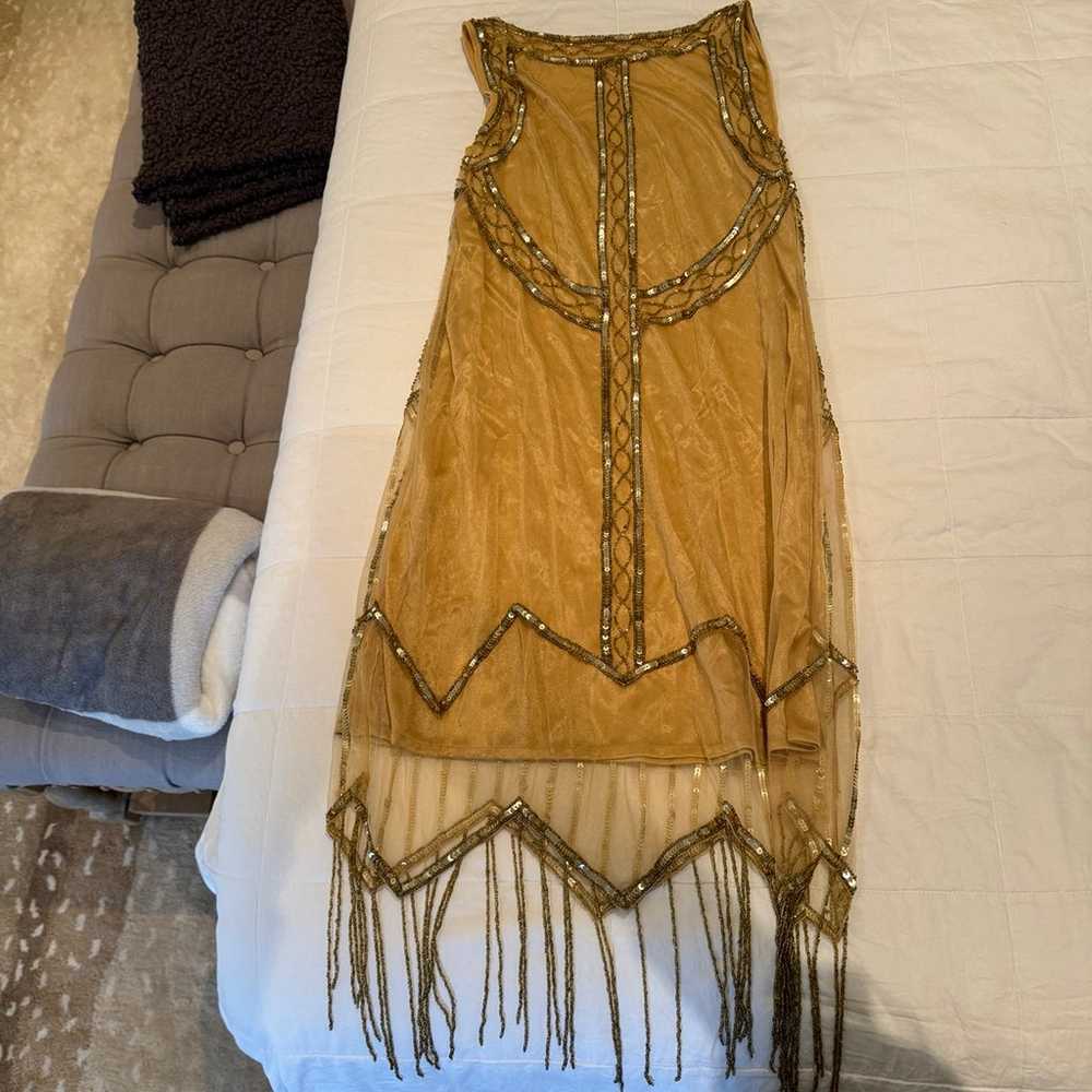 Gatsy Lady Gold Fringe Flapper Dress - image 4