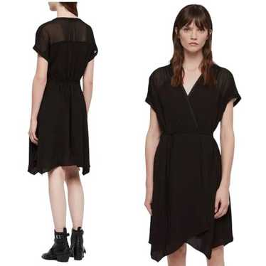 Allsaints Claria Faux Wrap Dress V-Neck Tie Waist 