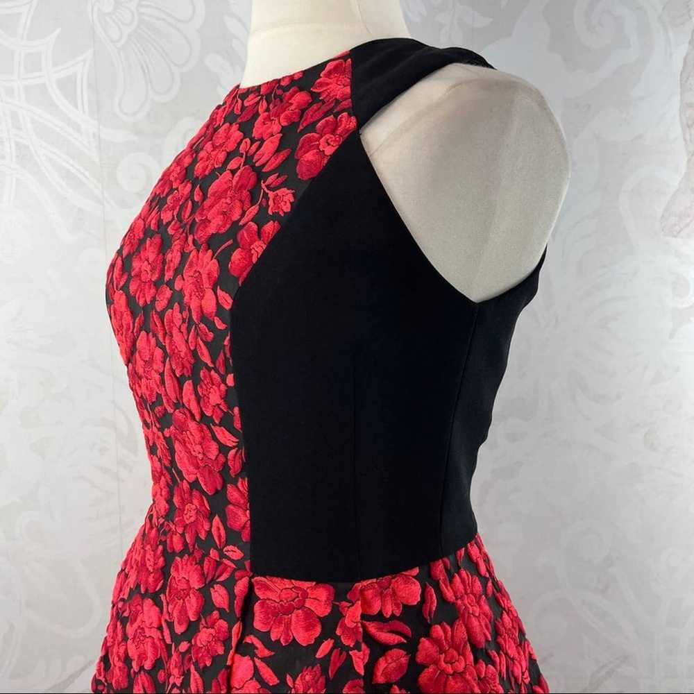 Carmen Marc Valvo red-orange black floral sheath … - image 8