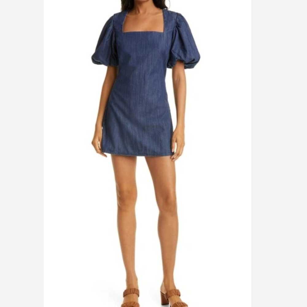 Frame Nina Puff Sleeve Denim Mini Dress Size L Sq… - image 1