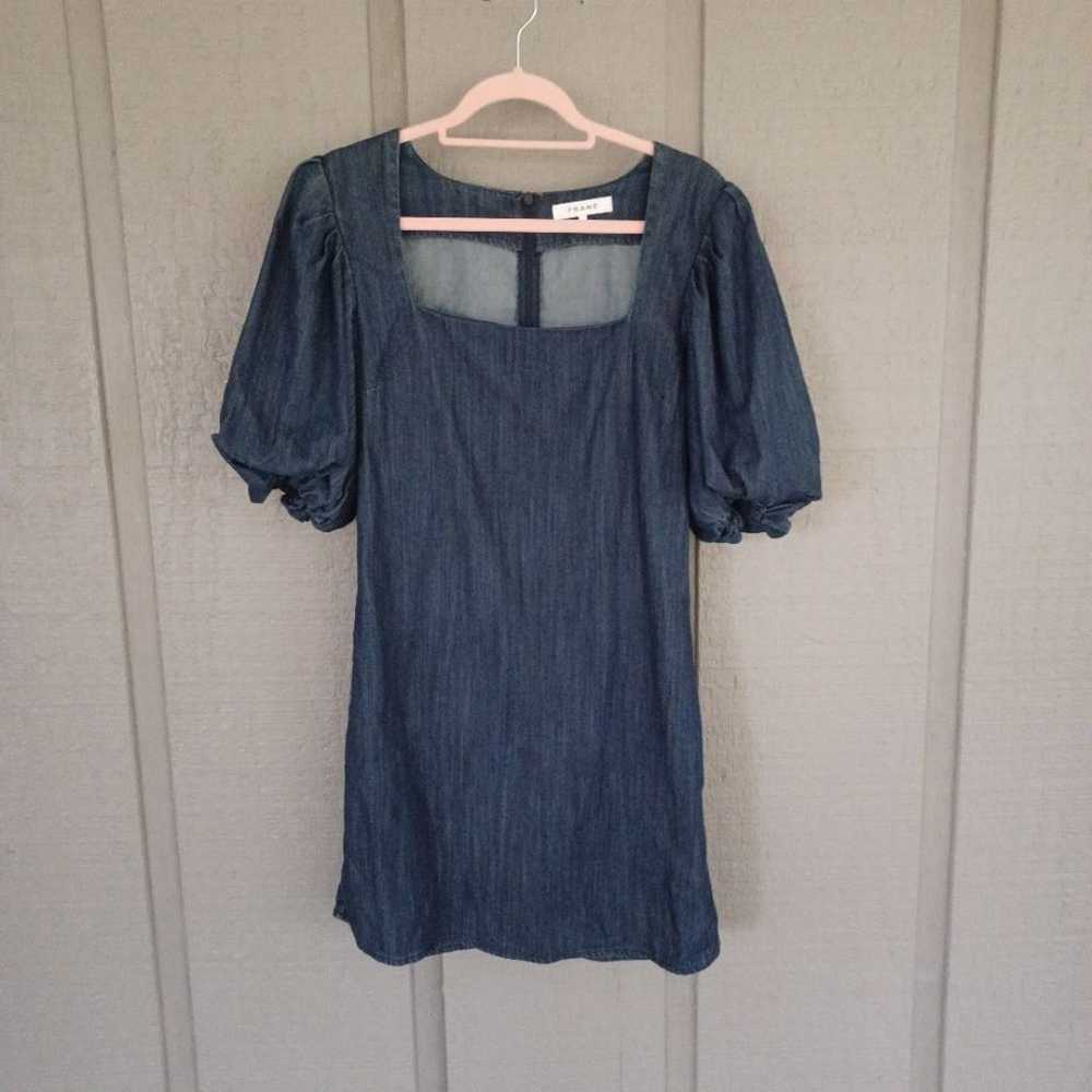Frame Nina Puff Sleeve Denim Mini Dress Size L Sq… - image 2