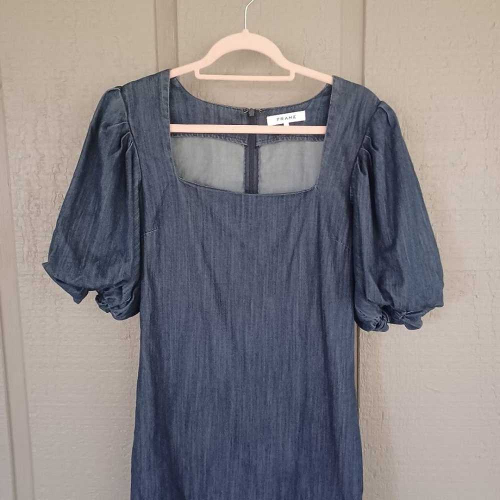 Frame Nina Puff Sleeve Denim Mini Dress Size L Sq… - image 3