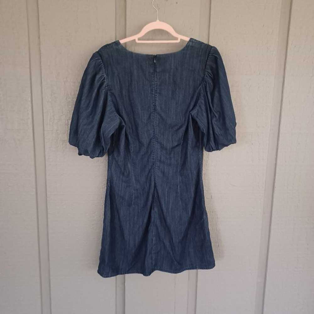 Frame Nina Puff Sleeve Denim Mini Dress Size L Sq… - image 4