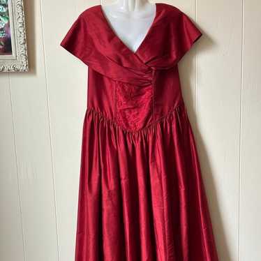 Vintage Laura Ashley Red Silk Dress Ball Gown Vic… - image 1