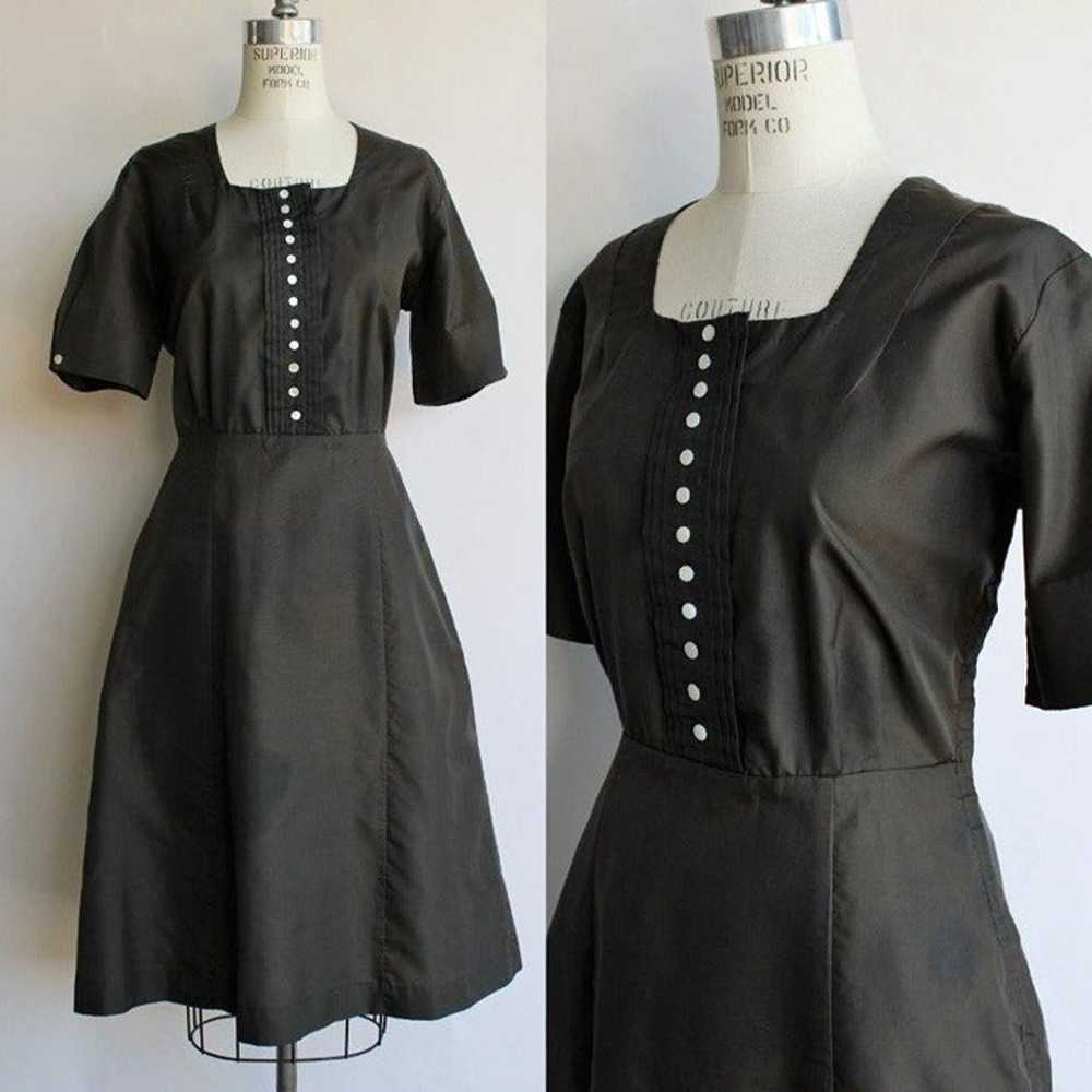 Vintage 1940s 1950s Dress, Black Shirtwaist, Fit … - image 1