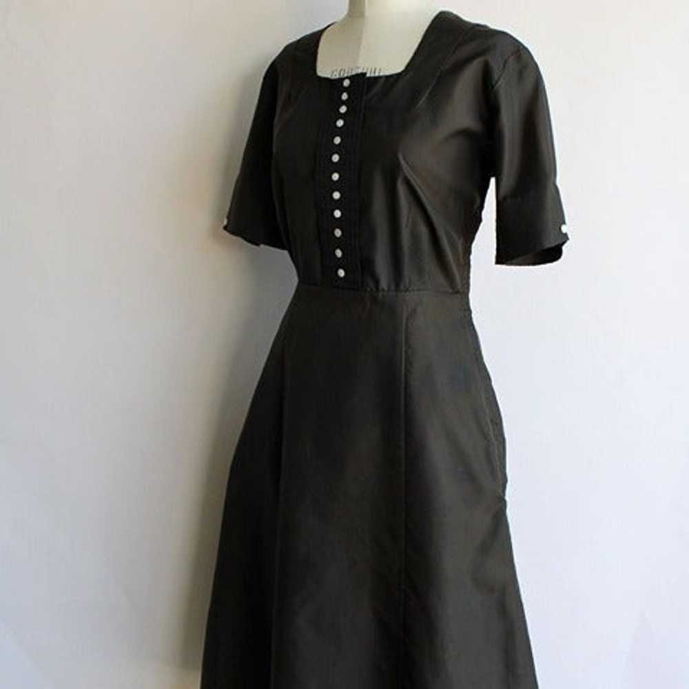 Vintage 1940s 1950s Dress, Black Shirtwaist, Fit … - image 7