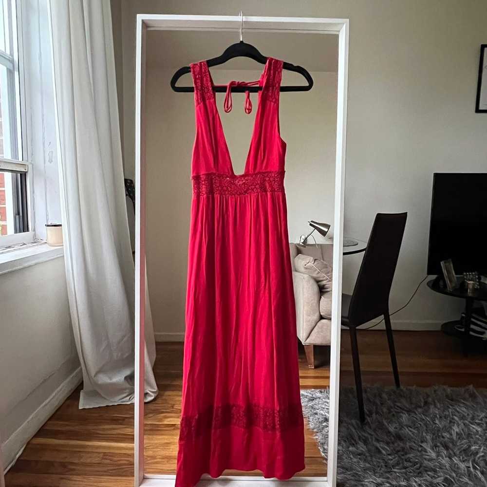 majorelle midi red dress v-neck 100% viscose size… - image 2