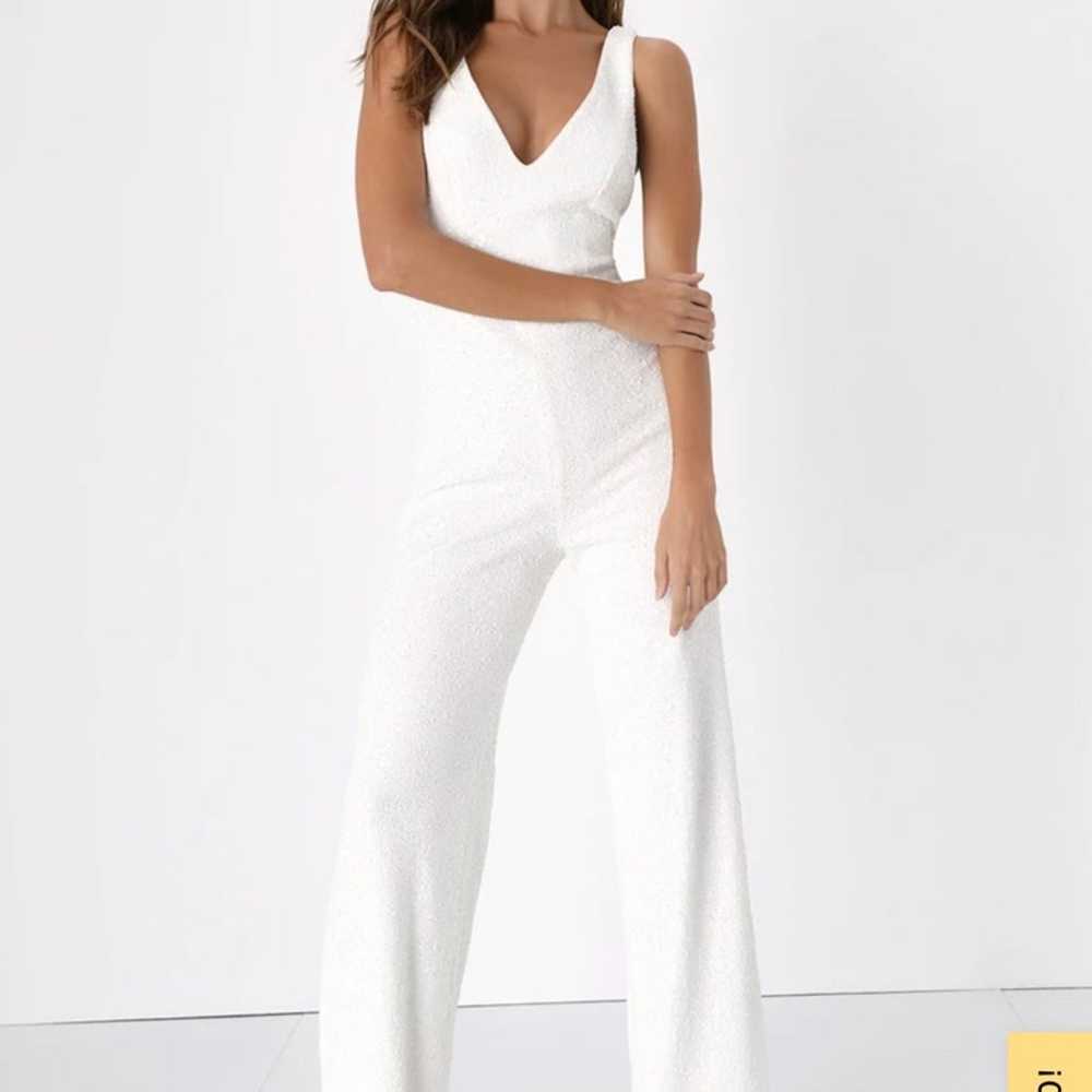 Feeling Sparkly White Sequin Bow Jumpsuit - image 2