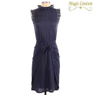 Rebecca Taylor Blue Linen and Lace Wrap Tie Dress - image 1