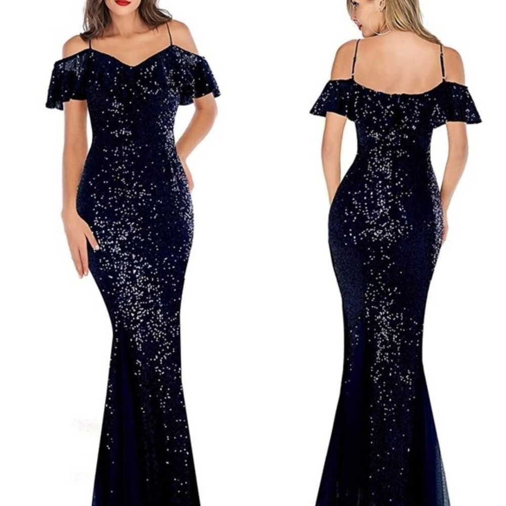 Sequin Tulle Dress Navy Blue Wedding Party Dress - image 2