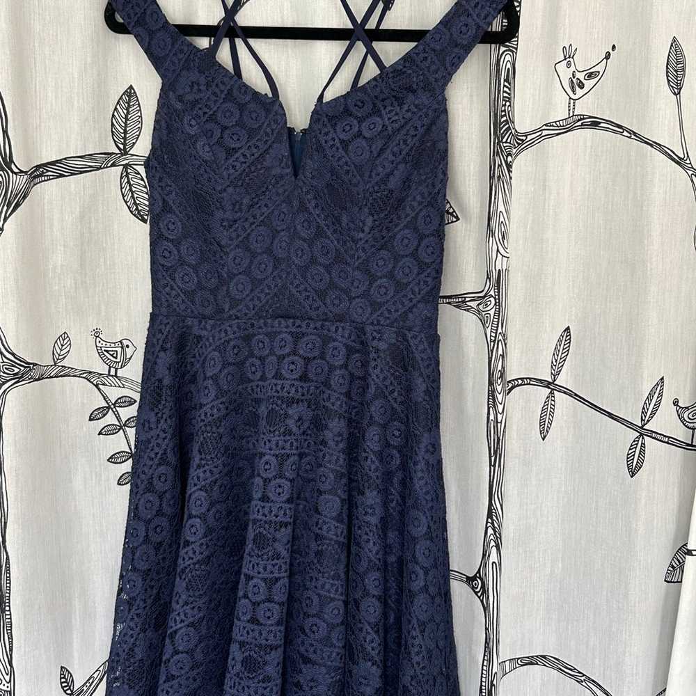 Gorgeous Midnight Blue Strappy Lace Dress - image 2