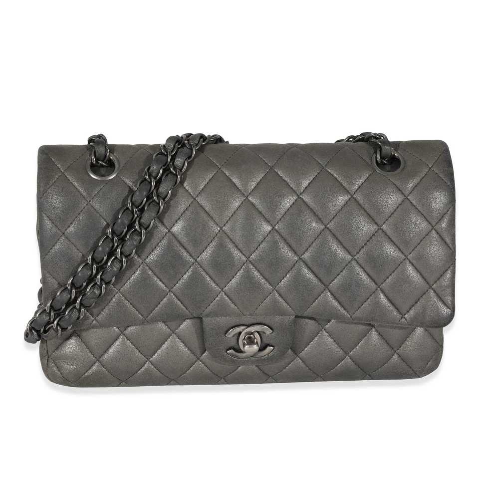 Chanel Chanel Grey Metallic Nubuck Medium Classic… - image 1