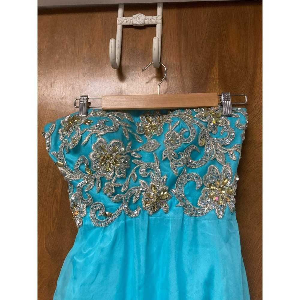 Vintage Strapless Corset Aqua Prom Ball Gown Size… - image 4