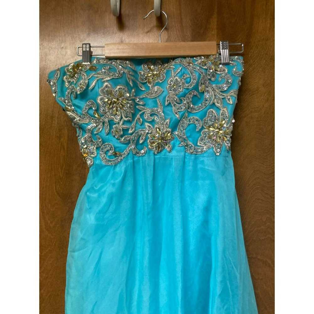Vintage Strapless Corset Aqua Prom Ball Gown Size… - image 5