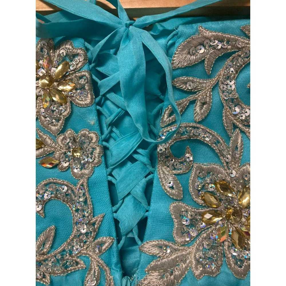 Vintage Strapless Corset Aqua Prom Ball Gown Size… - image 8