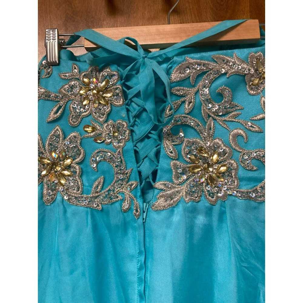 Vintage Strapless Corset Aqua Prom Ball Gown Size… - image 9