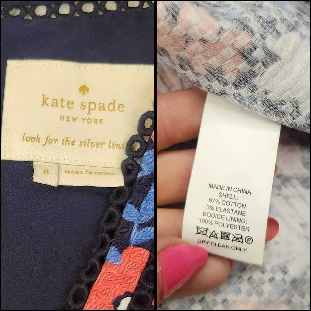 Kate Spade Dress 8 Blue White Pink Floral V Neck … - image 11