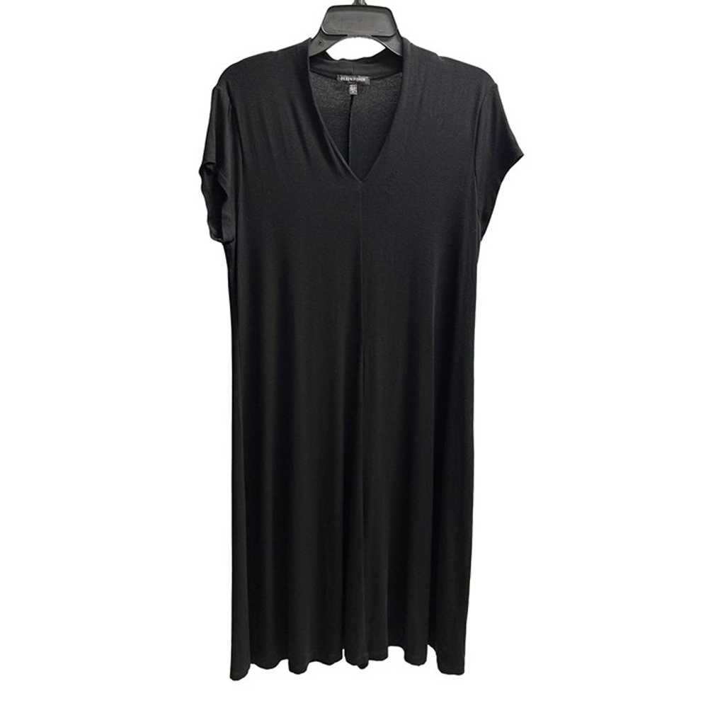 Eileen Fisher Black Jersey V-Neck Short Sleeve Sh… - image 1