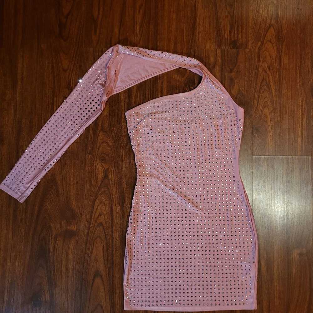 Rhinestone studded mini dress pink - image 3