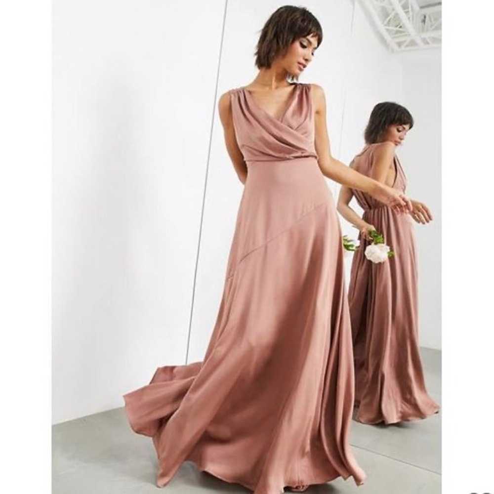 Fame And Partners pink satin v-neck maxi dress - image 1