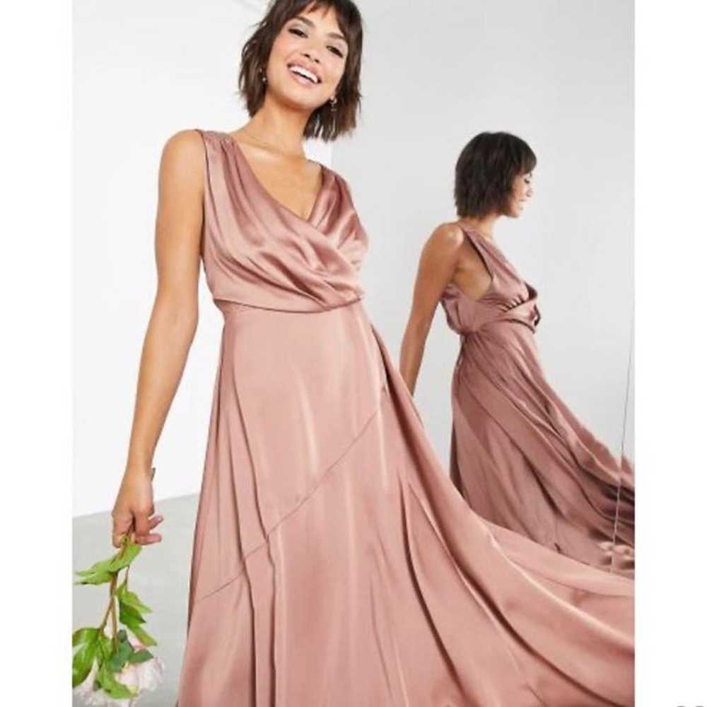 Fame And Partners pink satin v-neck maxi dress - image 2