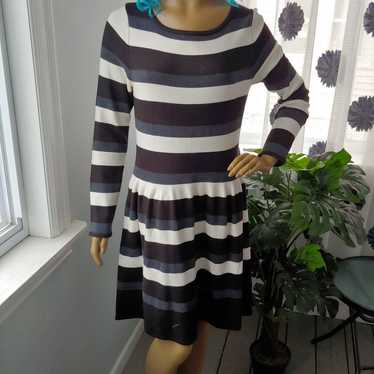 Vince camuto striped long sleeve fit flare large … - image 1
