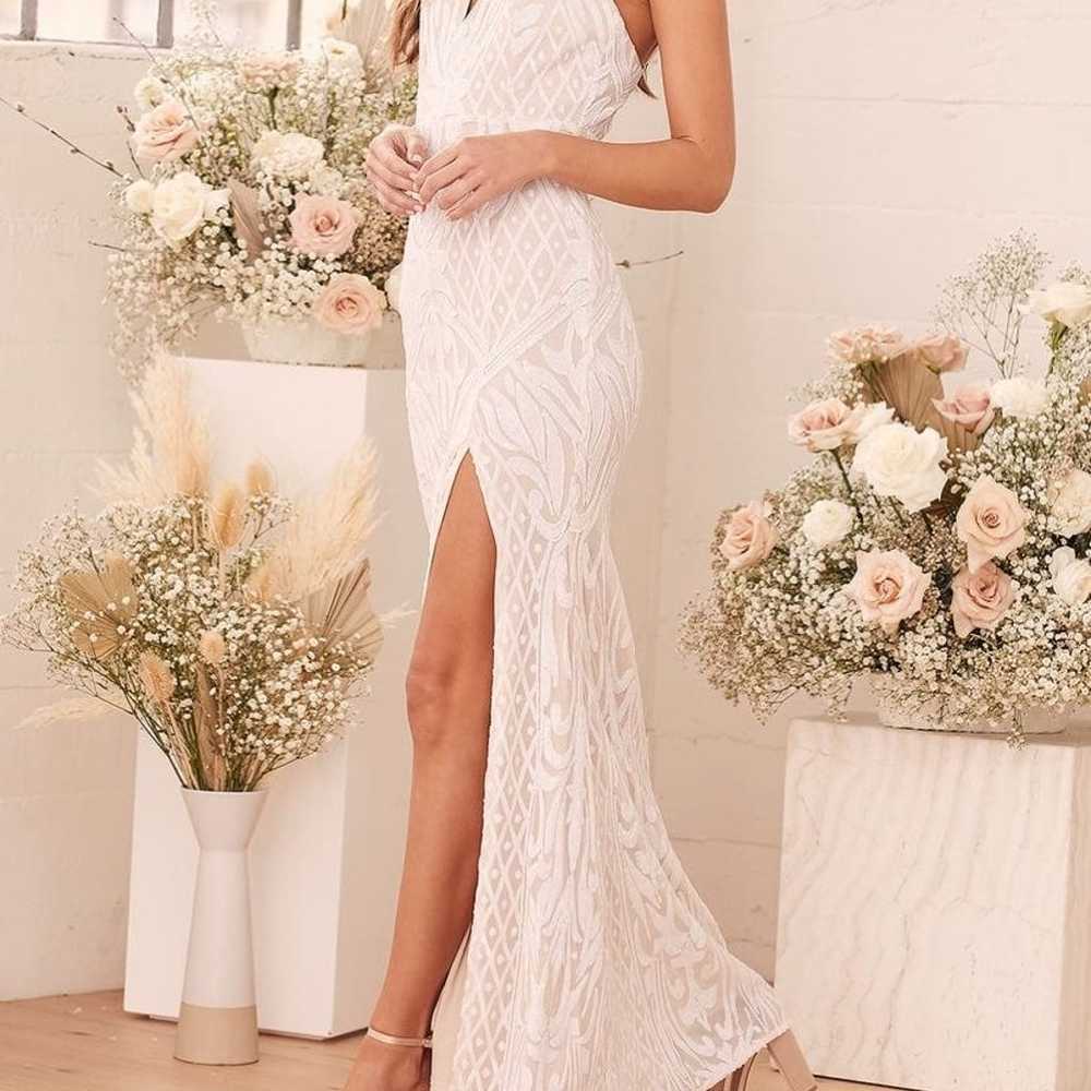 Destined for Romance Beige and White Sequin Maxi … - image 2