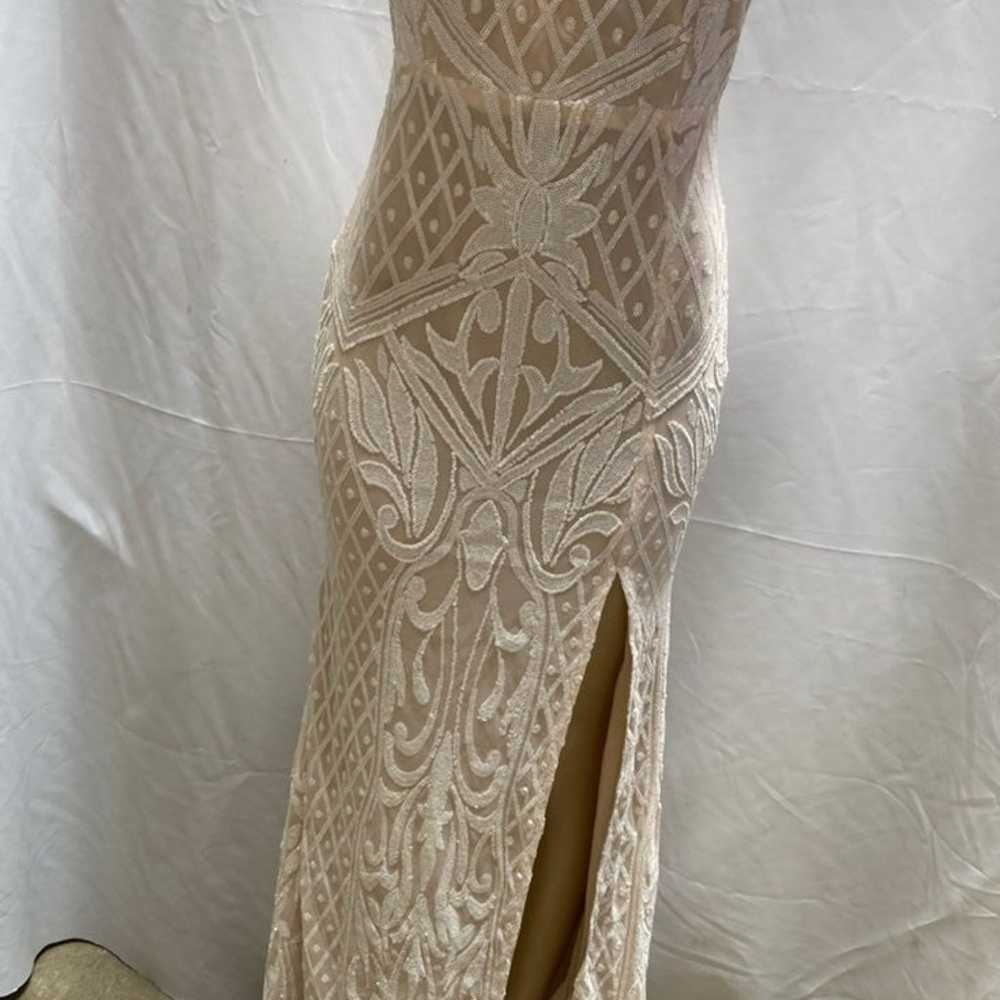 Destined for Romance Beige and White Sequin Maxi … - image 4