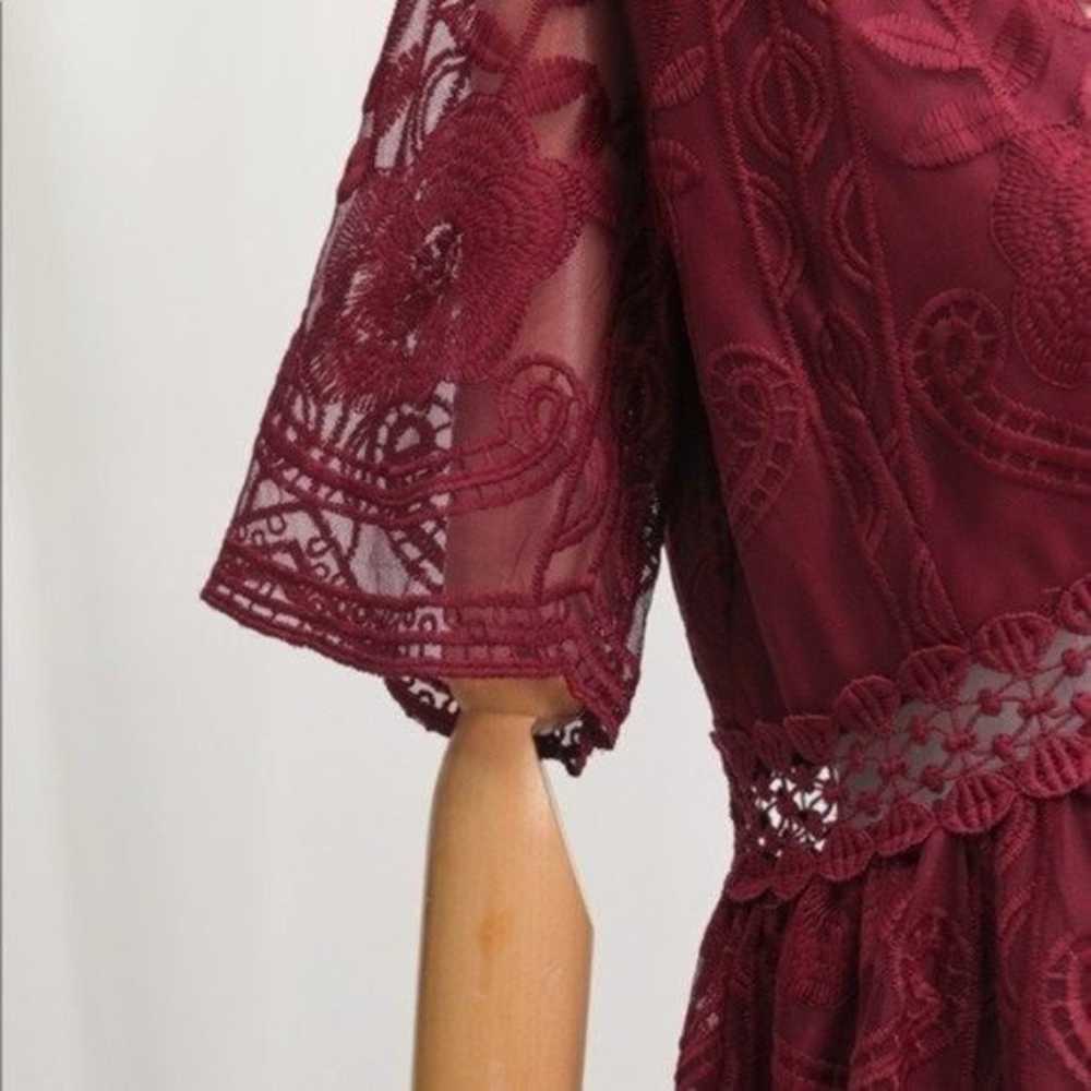 Wine Red Lace V-neck Short Sleeve Boho Maxi Dress - image 10