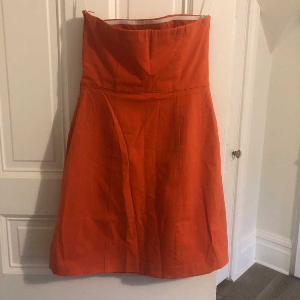 Theory Strapless Orange Cotton Mini Dres - image 2