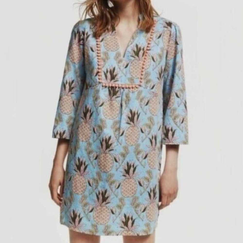 Boden Linen Evangeline Pineapple Print Boho Dress… - image 1