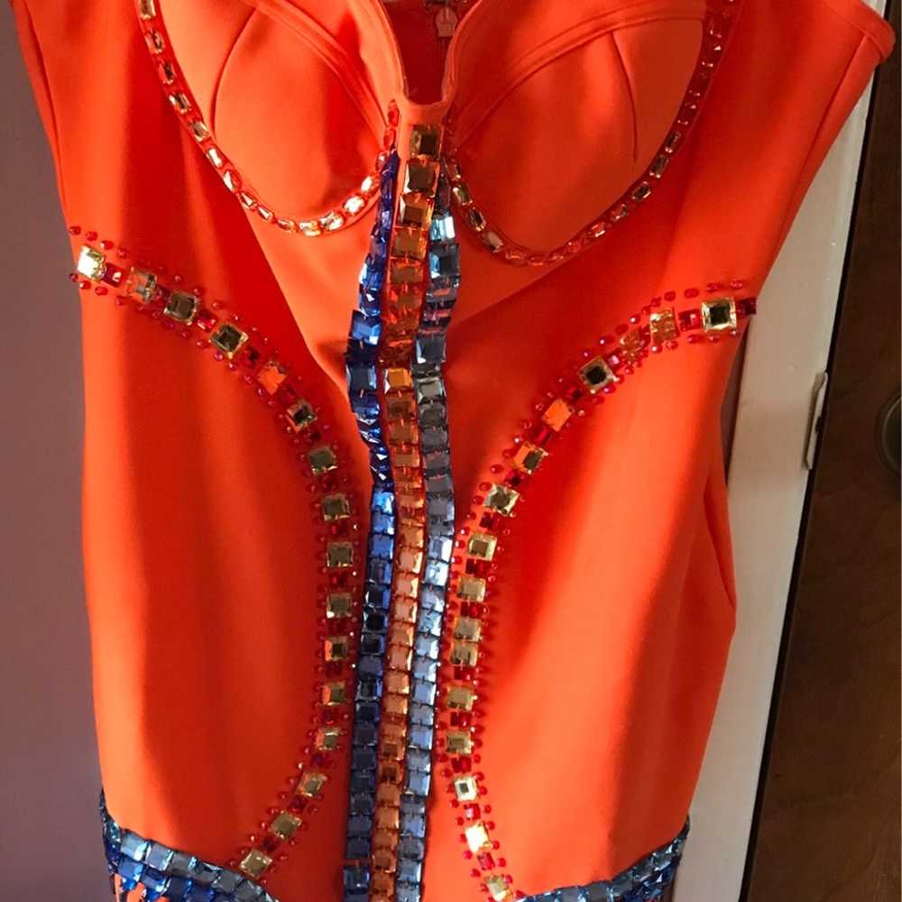 Plus size rhinestone bandage orange dress 2x - image 12