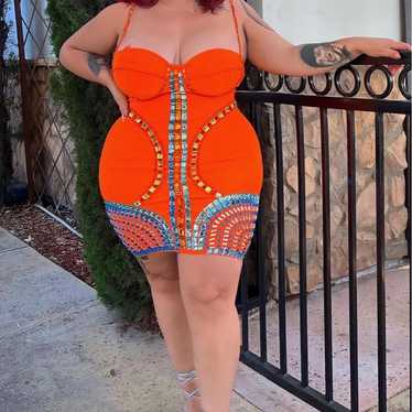 Plus size rhinestone bandage orange dress 2x - image 1