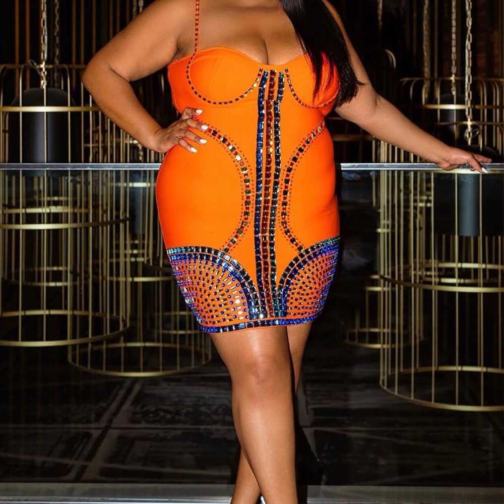 Plus size rhinestone bandage orange dress 2x - image 6