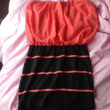 Pink and black strapless dress