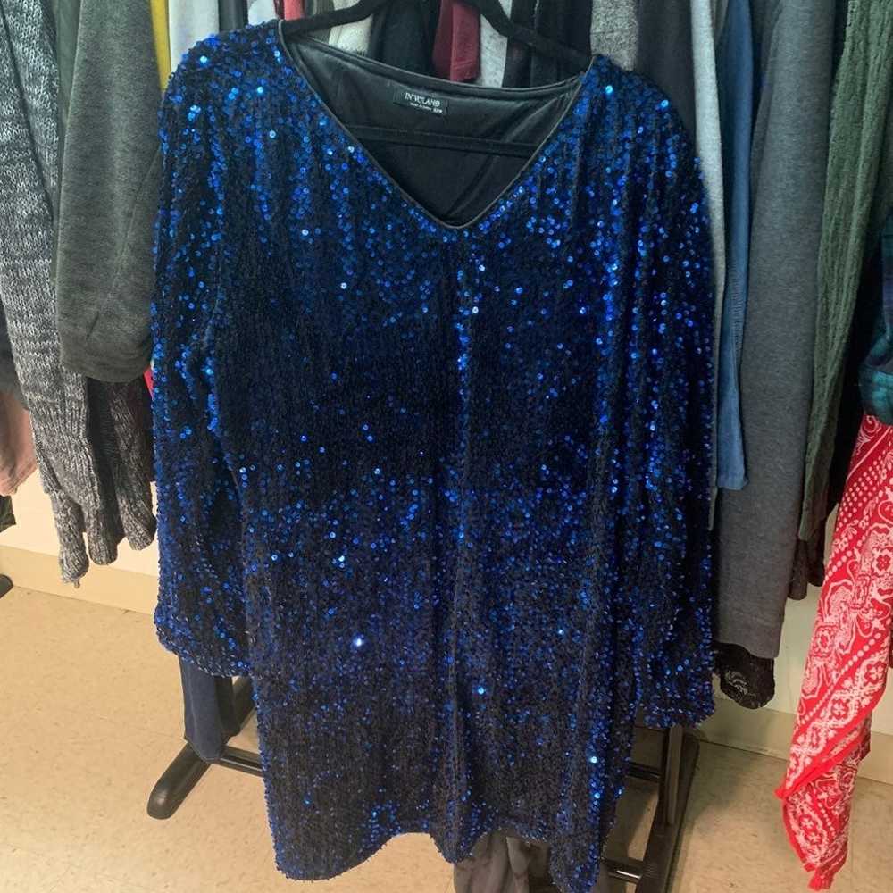 Blue/black Sequin Long Sleeve Dress - image 1