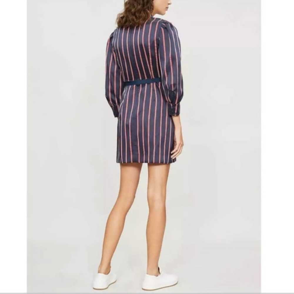 Sandro Satin Stripes Respect Belted Puff Sleeve D… - image 3